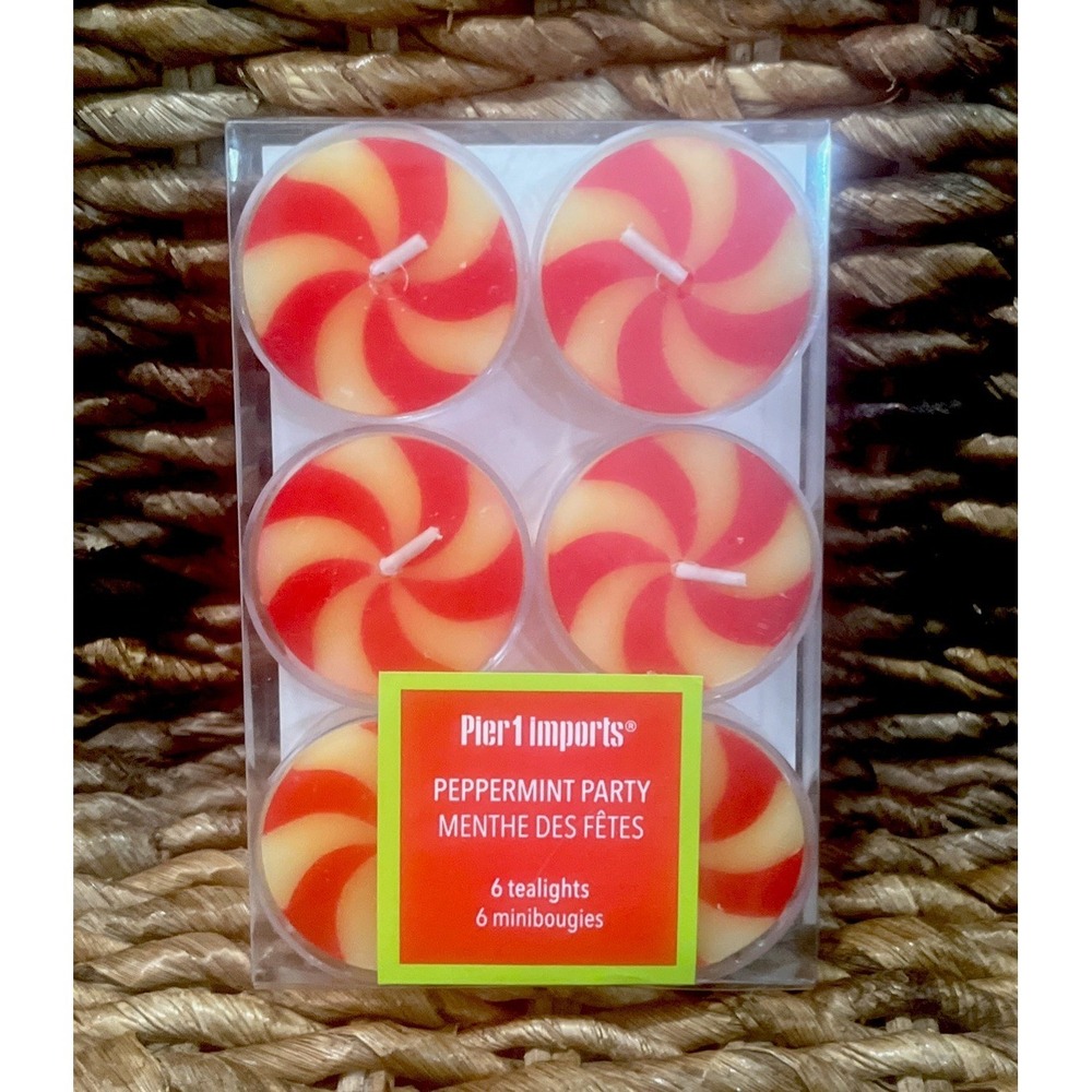 PIER 1 IMPORTS Holiday PEPPERMINT PARTY Tealight Candles 6 pack Discontinued NEW